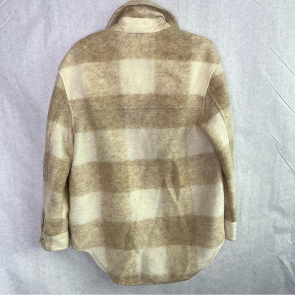 Aritzia Wilfred Free Shirt Jacket Wool Blend Tan Cream Plaid Shacket Size small - Picture 2 of 7